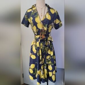 Lemon Print Wrap Dress